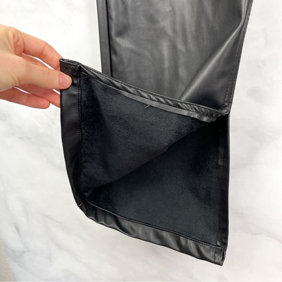 Zara Slim Flare Faux Leather Split Hem Trouser Pants Straight Leg Vegan Black 10 - Picture 3 of 6